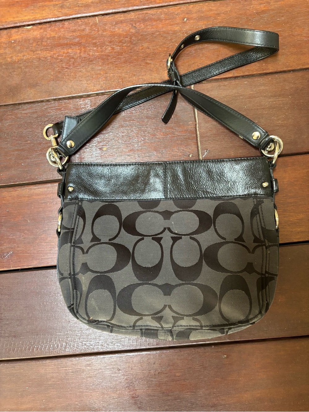COACH Zoe Signature Black/Gray Hobo Bag Jacquard ZIP Buckle Canvas & Leather - Picture 2 of 11